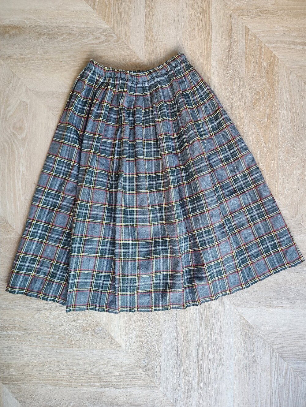 Cute Elastic-Waist Vintage Plaid Midi Skirt